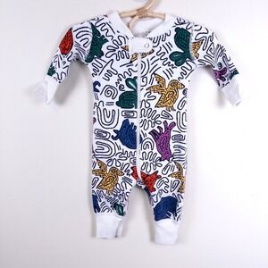 Hanna Andersson Sleeper Kids 3-6M Forest Radicals Animal Print White Organic